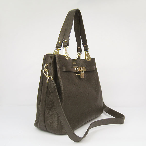 Replica Hermes New Arrival Double-duty leather handbag Dark Coffee 60668 - Click Image to Close